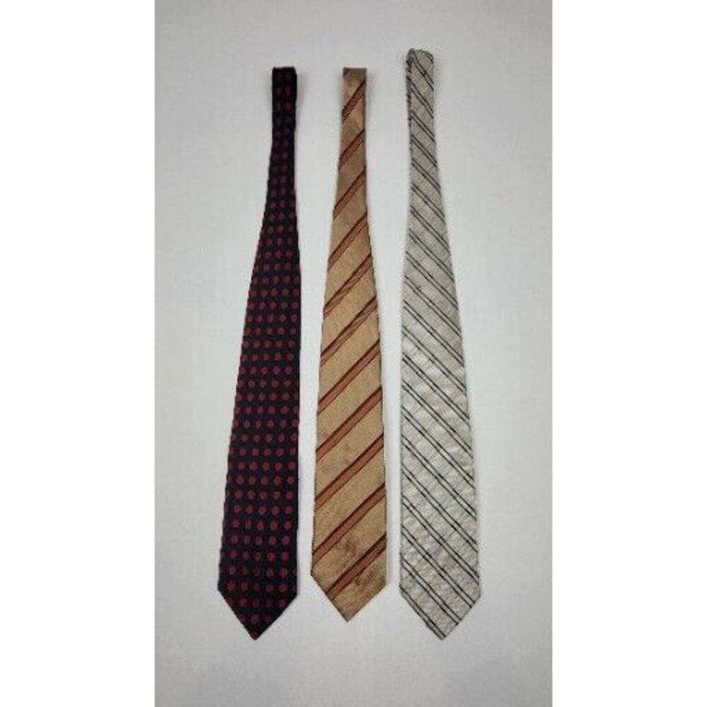 Hugo Boss‎ Mens Neck Tie. Vintage 100% Silk Polka-dots & Stripes. Lot Of 3.
